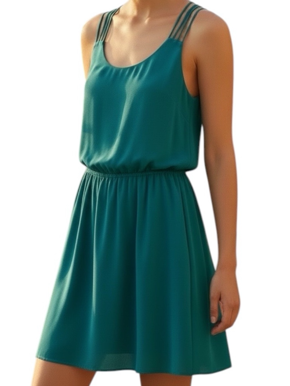 Lost April Teal Chiffon Strappy Back Mini Dress Medium NWOT Boho Cocktail Party
